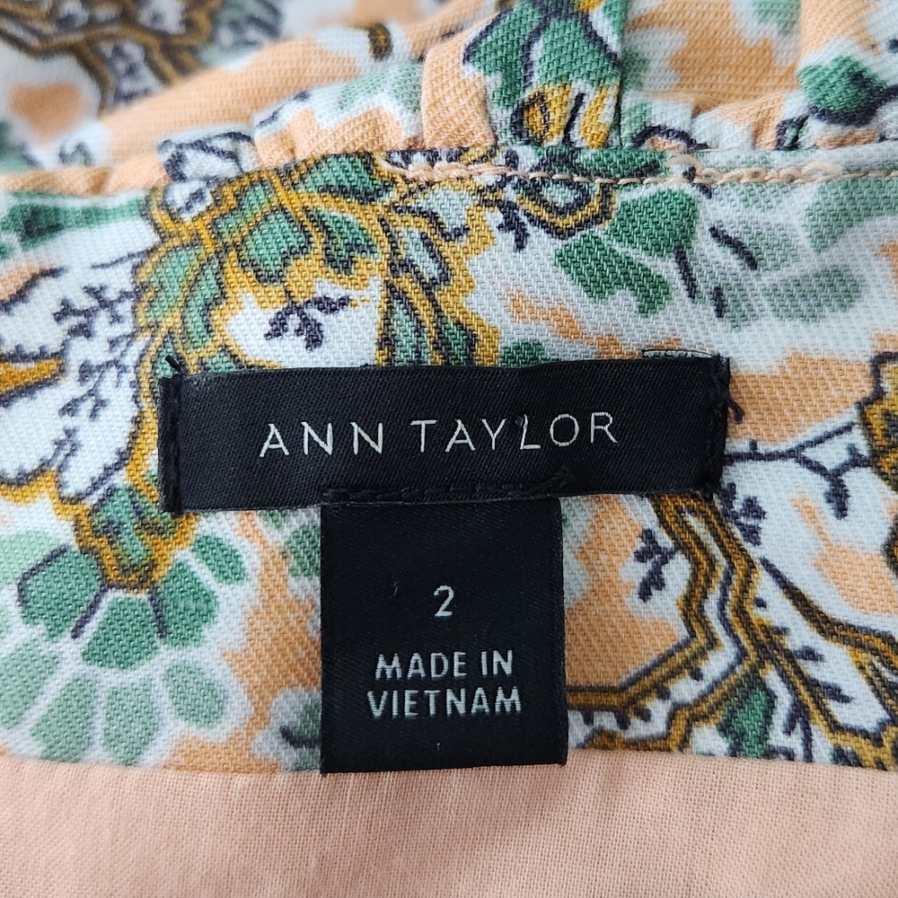 Ann Taylor Ruffle Linen Blend Floral Print Midi Dress - Picture 9 of 10